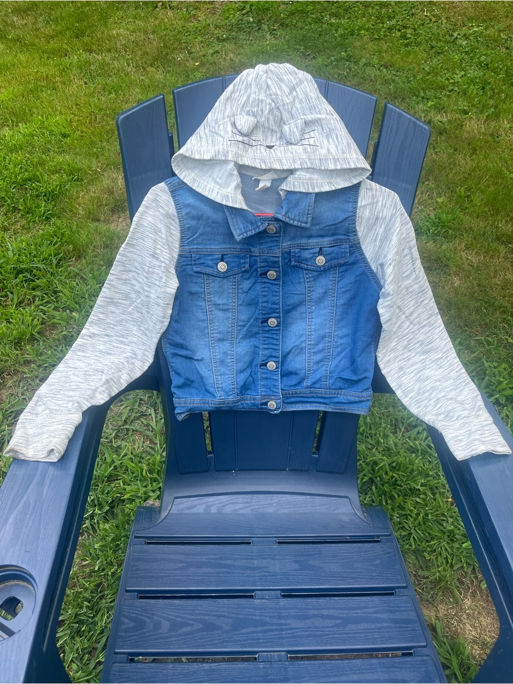 Cat & Jack Girls' Blue Denim & Heather Gray Hooded Jacket